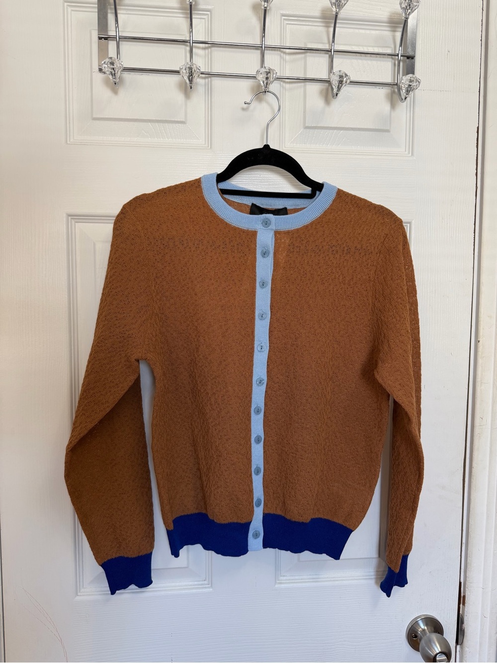 Zara Brown Cardigan with Light Blue Trim and Royal Blue Accents - brand new